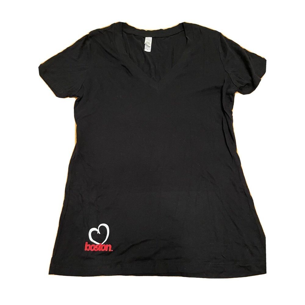 Love Heart Boston V-neck T-shirt Women's XL Fitted Slim Black Soft Massachusetts